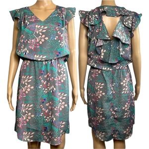 JESSICA SIMPSON Gray Ruffle Sleeves Open Back Floral Size 8